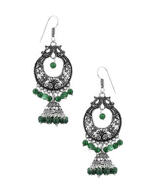 PAIR OF PEACOCK INSPIRED DANGLERS WITH GREEN BEADS