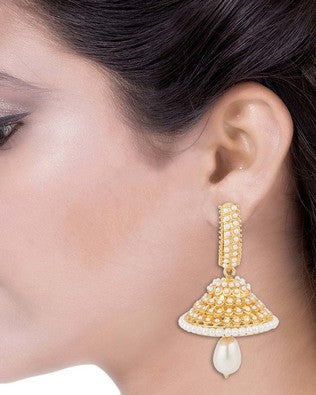 ELONGATED SPIRAL ZIRCON STUDDED GOLD SHINE EARRINGS