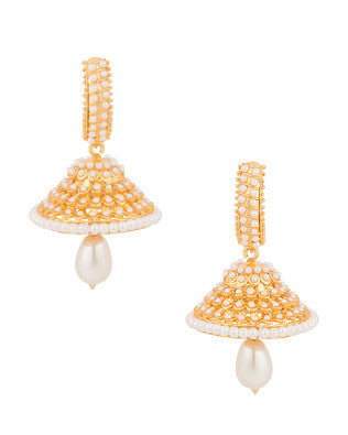 ELONGATED SPIRAL ZIRCON STUDDED GOLD SHINE EARRINGS