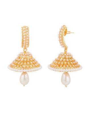 ELONGATED SPIRAL ZIRCON STUDDED GOLD SHINE EARRINGS